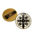 Saint Benedict medal brooch vintage bronze religious badge pin clothing accessories - Bronze-5