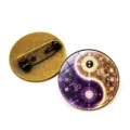 Vintage bronze yin yang tai chi glass cabochon brooch pin apparel bag badge jewelry accessory - Tai Chi Starry Sky Style 8 / Bronze