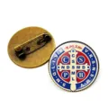 Vintage St. Benedict medal brooch badge, retro bronze alloy pin for bags and clothes accessory. - Bronze-7