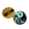 Yin Yang Tai Chi glass cabochon brooch vintage bronze metal pin badge clothes accessory. - Tai Chi Starry Sky Style 10 / Bronze