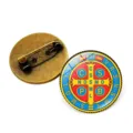 Saint Benedict medal brooch vintage bronze badge religious lapel pin jewelry accessory - Bronze-8