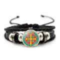 St. Benedict medal black leather braided bracelet religious stainless steel jewelry accessory - Style 8 (JY9762) / Black