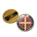Saint Benedict Medal Brooch vintage metal religious badge lapel pin for clothing bags accessories - Bronze-10
