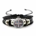 Vintage St. Benedict Medal Multi-layer Leather Bracelet Punk Religious Jewelry for Men - Black Style 12 (JY9762)
