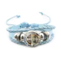 Blue braided leather bracelet with Saint Benedict medal and metal beads for daily wear. - Blue Style 1 (JY9762)