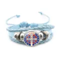 Saint Benedict medal braided leather bracelet with silver beads fashion jewelry gift - Blue Style 7 (JY9762)