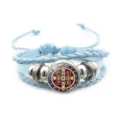 Blue braided leather bracelet featuring St. Benedict medal charm, religious gift. - Blue Style 11 (JY9762)