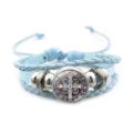 Light blue braided leather bracelet featuring Saint Benedict medal and metal beads for daily wear. - Blue Style 12 (JY9762)