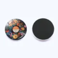 Closeup detail of round crystal glass refrigerator magnet featuring vintage record design. - Botanical Floral Record Style (JY9702-11) / Diameter 30MM