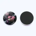 Close-up detail of vintage vinyl record floral fridge magnet with glass dome and magnet back. - Botanical Floral Record Style (JY9702-10) / Diameter 30MM