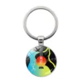 Closeup detail of metal keychain featuring music vinyl record pendant design, retro music gift. - Vinyl Label Notes Style (JY9706-9)