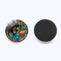 Vintage vinyl record floral crystal glass fridge magnet home decor 30mm magnetic sticker - Botanical Floral Record Style (JY9702-7) / Diameter 30MM