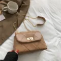 Gesteppte Umhängetasche Braun Ketten Damen Schultertasche Modische PU Leder Handtasche Neu - Khaki