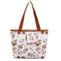 Minimalistische Segeltuch-Tasche mit braunen Trägern und Graffiti-Druck für Damen. - Braun