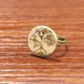 Bague vintage en bronze avec motif de carte du monde ancienne, vue de détail rapprochée. - Ouvert Réglable / Motif 6 (JY00476-6)