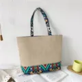 Bolso tote de lona con asa de patrón geométrico étnico, bolso de hombro informal de gran capacidad. - Estilo 3