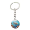 Close-up detail of the metal keychain featuring underwater sea turtle cabochon pendant. - Style 10 (JY9717-10)