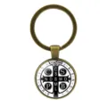 Antike Bronzeschluesselanhaenger St. Benedikt Medaille Glas-Cabochon Schluesselbund - Bronze Stil 3