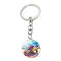 Colorful sea turtle keychain with time gem glass dome pendant, metal keyring bag accessory. - Style 1 (JY9717-1)