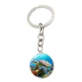 Sea Turtle Keychain Glass Cabochon Pendant Key Ring Marine Animal Bag Charm Accessory - Style 3 (JY9717-3)