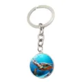 Sea turtle keychain glass cabochon keyring metal bag pendant ocean animal style variant - Style 4 (JY9717-4)