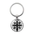 Saint Benedict Medal Keychain Glass Cabochon Vintage Religious Keyring Metal Pendant Bag Charm - Silver Style 3