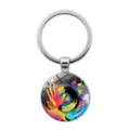 Music record pattern glass dome keyring detail shot, colorful art keychain accessory. - Colorful Handprint Record Style (JY9706-2)