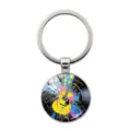 Metal keychain featuring a stylish abstract guitar and vinyl record splatter art pendant. - Abstract Guitar Record Style (JY9706-7)