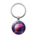 Metal keychain with pink disco ball glass pendant, stylish cosmic design accessory. - Disco Ball Starry Sky Style (JY9706-4)