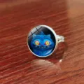 Adjustable cute anime cat glass cabochon open ring fashion jewelry gift wholesale item - Style 10 (JY9654-10) / Adjustable Open