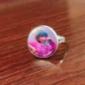 Close-up detail of the adjustable anime character ring featuring a glass dome cabochon. - Style 6 (JY9654-6) / Adjustable Open
