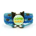 Bracciale in pelle intrecciata blu con ciondolo quadrifoglio portafortuna donna e uomo - Modello 6 / Blu