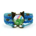 Bracciale multistrato in pelle intrecciata blu con cabochon arcobaleno trifoglio portafortuna - Stile Quadrifoglio Arcobaleno / Blu (12)