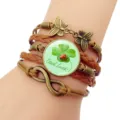 Bracciale in pelle intrecciata multistrato con ciondolo trifoglio coccinella fortunata - Stile Quadrifoglio Coccinella / Marrone (1)