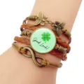 Bracciale in pelle intrecciata multistrato vintage con ciondolo a trifoglio fortunato. - Stile Portafortuna Good Luck! / Marrone (3)