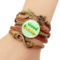 Vintage Bracciale in Pelle Multistrato Good Luck Trifoglio Infinito Charm Gioiello - Stile 7 / Marrone