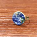 Bague couple carte du monde rétro cabochon verre, bijou doigt métal bronze réglable style vintage. - Ouvert Réglable / Motif 7 (JY00476-7)