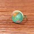 Bague bronze cabochon verre carte du monde vintage, bijou métal rétro vue de détail quotidienne. - Ouvert Réglable / Motif 8 (JY00476-8)