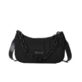 Schwarze Nylon Umhängetasche mit Steppung und klobiger Kette, modische Damen Handtasche. - Schwarz