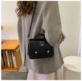 Schwarze Vintage PU Leder Umhängetasche Mini Satchel Kleine quadratische Handtasche Damen - Schwarz