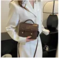 Vintage PU Leder Mini Schultasche für Damen, süße Bär Metall Akzent Umhängetasche. - Kaffeebraun