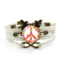 Bracciale multistrato in pelle bianca intrecciata vintage con segno di pace floreale. - Bianco - Stile 4