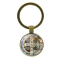 Antiker Sankt Benedikt Medaillon Schlüsselanhänger in Bronze mit edlem Glas Cabochon Anhänger. - Bronze Stil 1