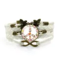 Bracciale in pelle bianca intrecciato multistrato vintage con pace floreale farfalla - Bianco-Stile 6
