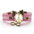 Bracciale in pelle intrecciata multistrato rosa con farfalla e simbolo di pace gioiello boho - Rosa Stile 8