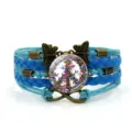 Bracciale in pelle intrecciata multistrato con ciondolo segno della pace farfalla gioielli - Blu-Stile 2
