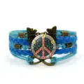 Bracciale in pelle intrecciata multistrato vintage con cabochon in vetro floreale. - Blu Stile 12