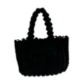Schwarze Kunstfell-Tragetasche für Damen, flauschige Winter-Umhängetasche mit Kugeln. - Schwarz