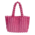 Rosa Kunstfell Shopper für Damen, flauschige Umhängetasche mit niedlichem Perlen Tragegriff. - Fuchsia