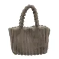 Plüsch Shopper in Grau-Braun, flauschige Winter Umhängetasche mit Kugeln Griff für Damen. - Dunkelbraun